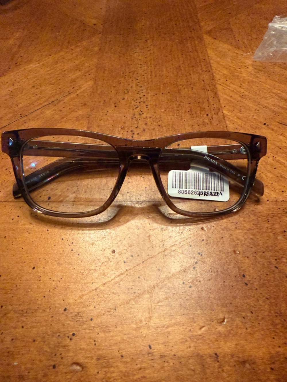 Prada Brown Transparent Rectangle Glasses